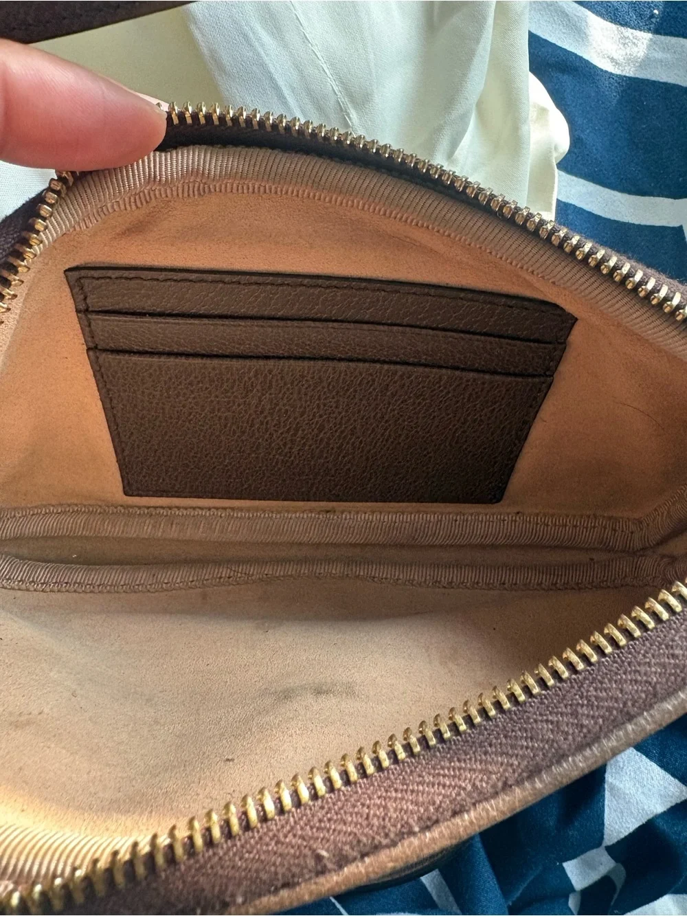 Gucci Brown Signature Canvas Small Crossbody Bag with Red/Green Stripe